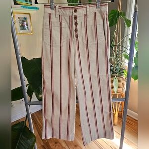 Gap Striped High-Waisted Button-Up Cropped Pants